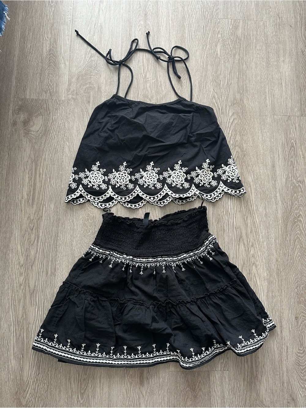 Black Embroidered Top and Skirt set